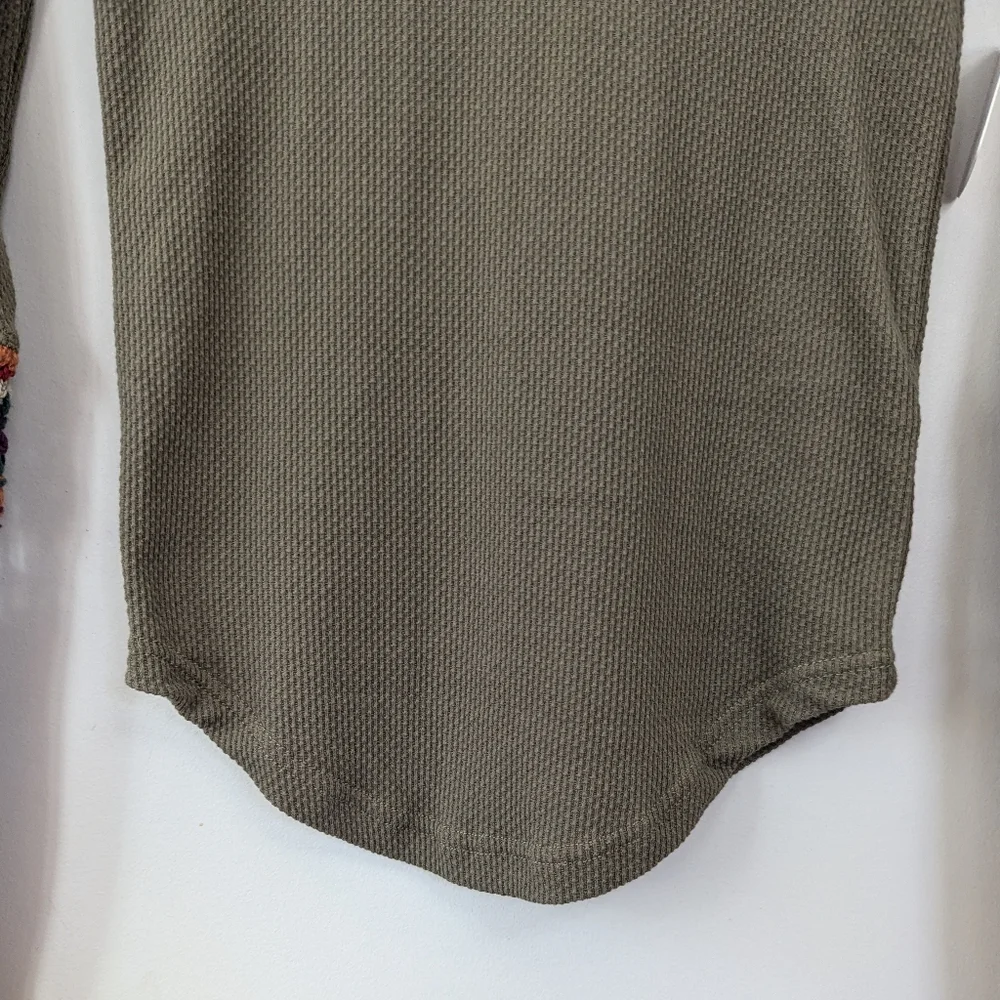 Free People Switch It Up Cuff Thermal Shirt Green Multi-color‎ Size XS